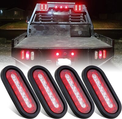 4Pcs 6.4 Inch Oval Led Trailer Tail Lights with Backup Reverse Lights Oval Re...