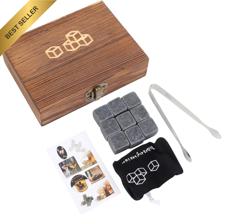 Whiskey Stones Gift Set, Reusable Refreezable Chilling Cooler Rocks for Scotch B