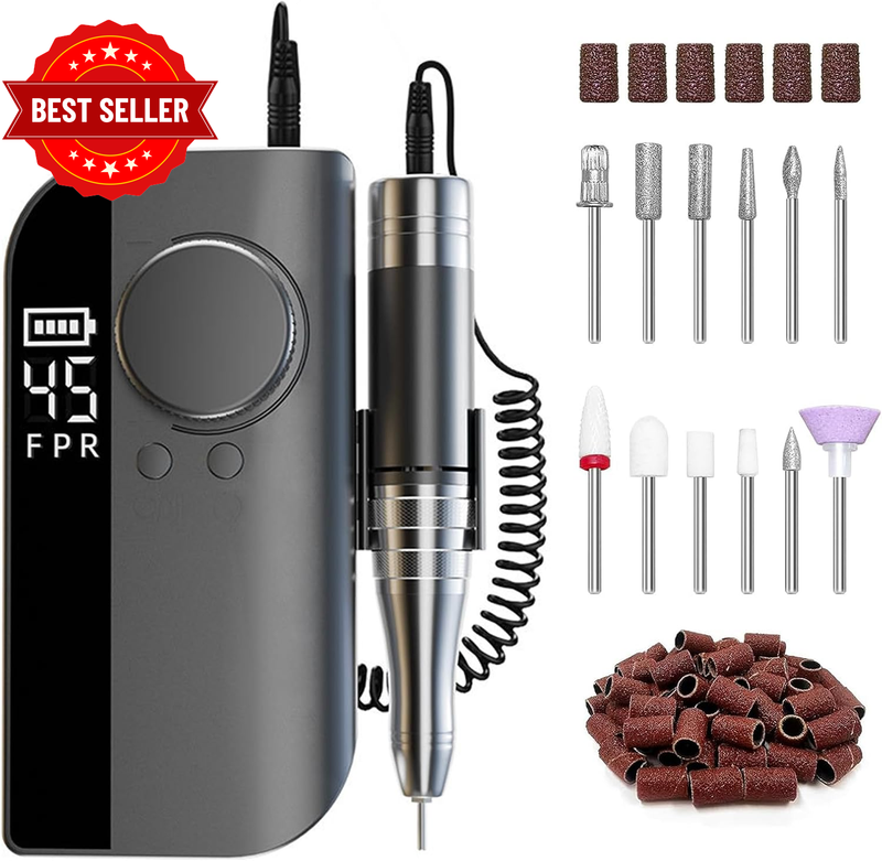 Electric Nail Drill 45000RPM, 45-Speed Adjustable Nail File with Digital Display