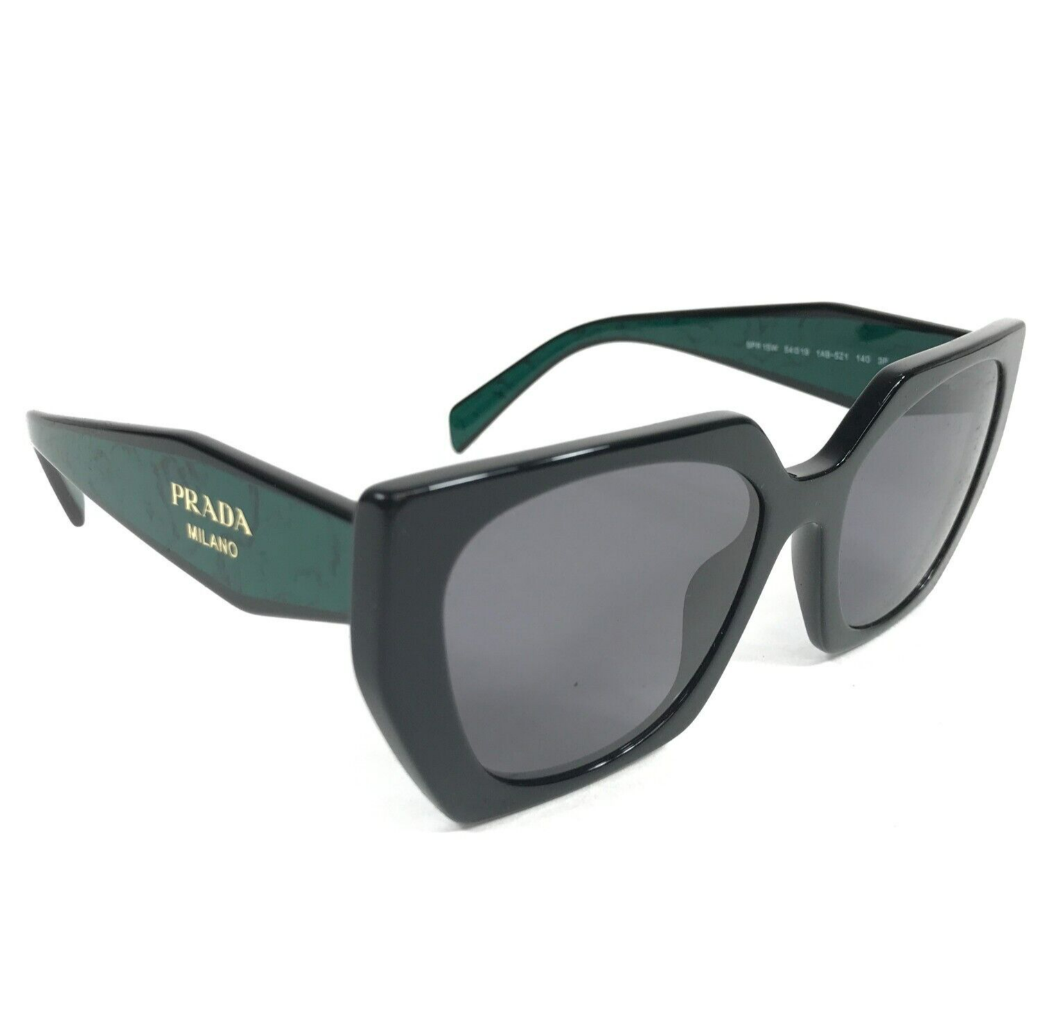 Pre-owned Prada Sunglasses Spr15w 1ab-5z1 Black Green Butterfly Frames With Gray Lenses