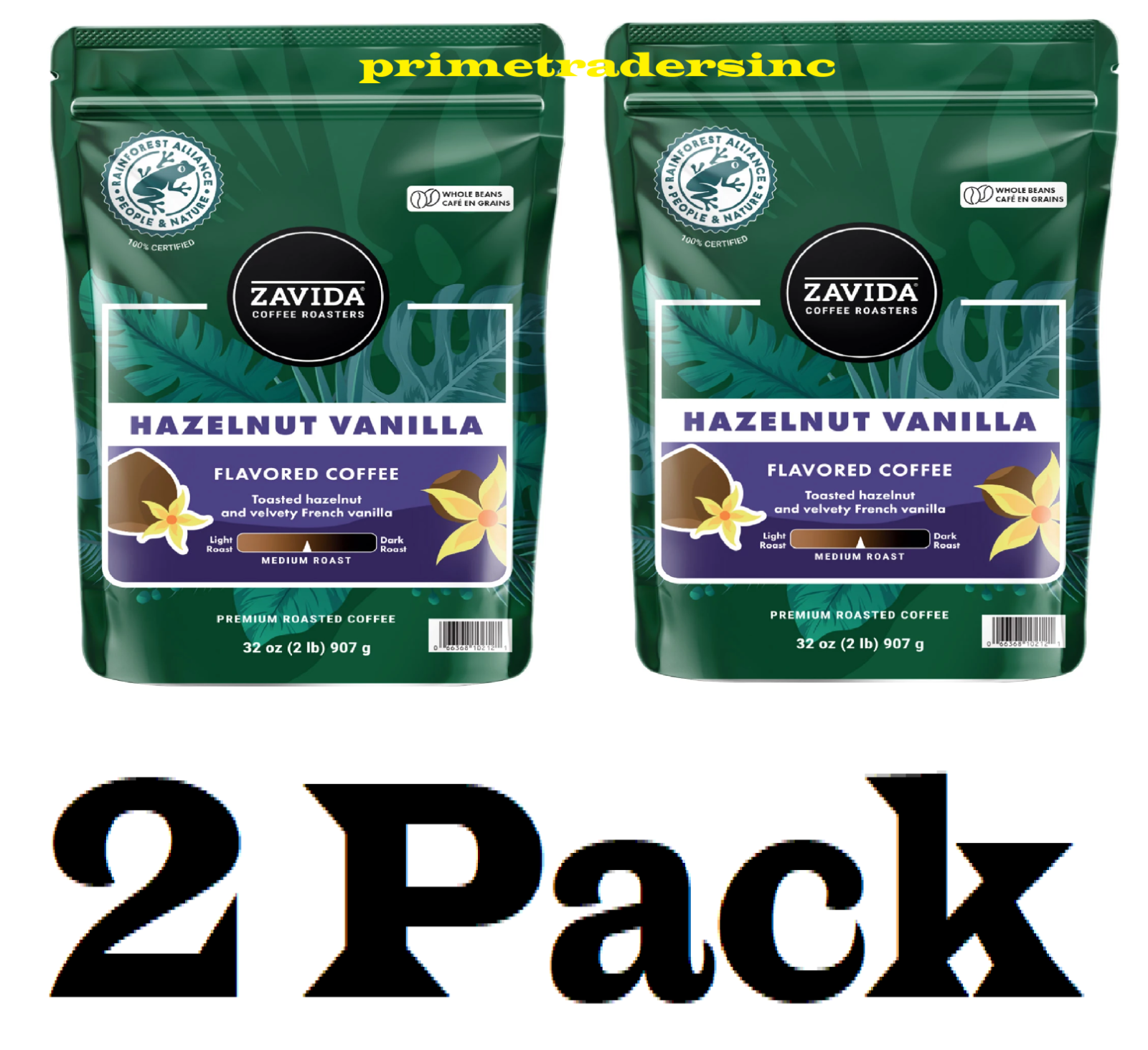 2 Pack - Zavida Coffee Whole Bean Coffee, Hazelnut Vanilla