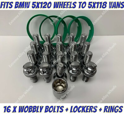 Alloy Wheel Wobbly Wobble Vari Bolts x 16 + Locks + Rings Fit 5x120 to 5x118 pcd