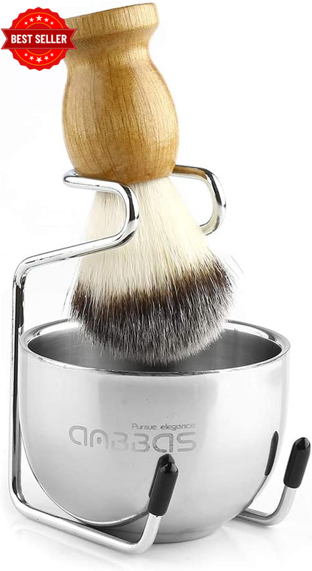 Shaving Brush Synthetic Badger Hair Wood Handle,Stainless Steel Shaving Stand an