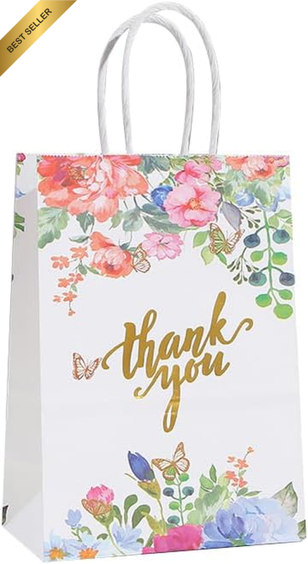 Floral Kraft Paper Gift Bags, 12 Pack, 15X21X8Cm, Perfect for Birthday, Wedding,