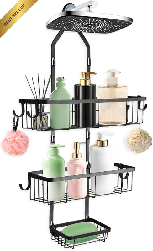 Bathroom Shower Caddy Hanging, Rustproof Waterproof | Metal, 6 Multi-Purpose Hoo