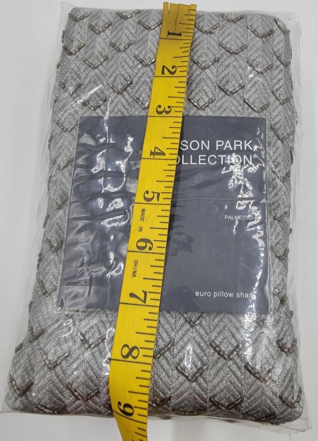 Hudson Park Collection Palmetto Cotton Silk European Pillow Sham 26x26in Silver~ - Picture 4 of 10