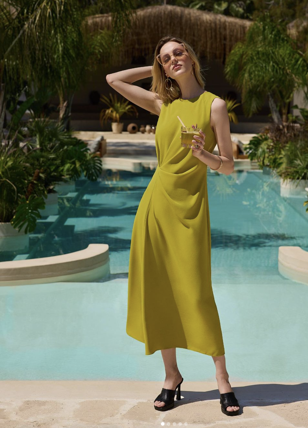 ZARA NEW SS24 WOMAN SIDE RUCHED MIDI DRESS Mustard | 2900