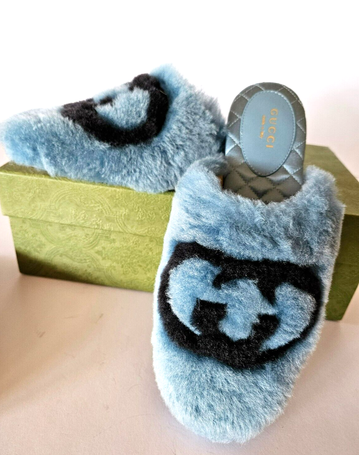 GUCCI Interlocking G Faux Fur Mules Sandals Slippers Flats Eur 37