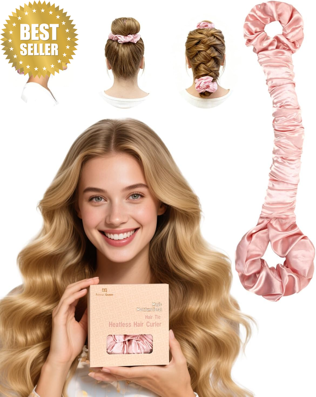 Satin Heatless Hair Curler, 2-In-1 Curling Rod with Scrunchie for Heatless Curls