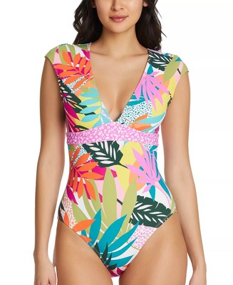 Bleu Rod Beattie MULTI Wild at Heart Cap Sleeve Mio One-Piece Swimsuit, US 10
