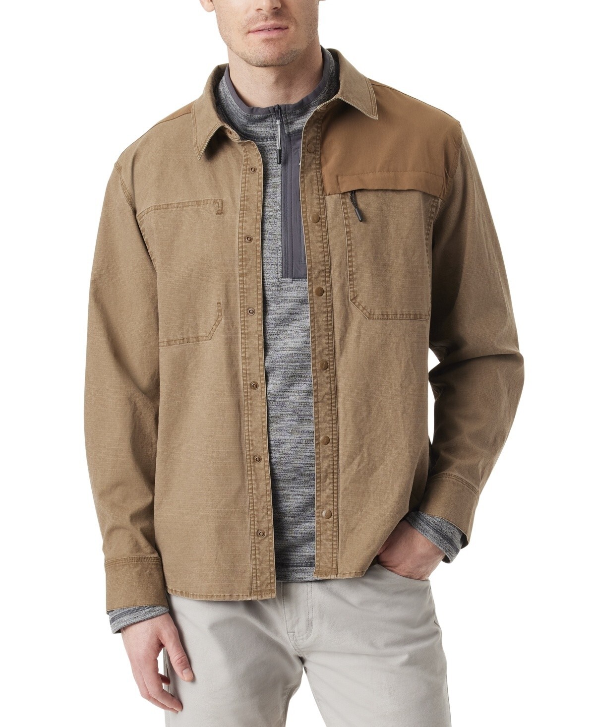 Bass Outdoor Ripstop Utility Shacket Men's L Teak Long Sleeve Snap Closure - Picture 1 of 19
