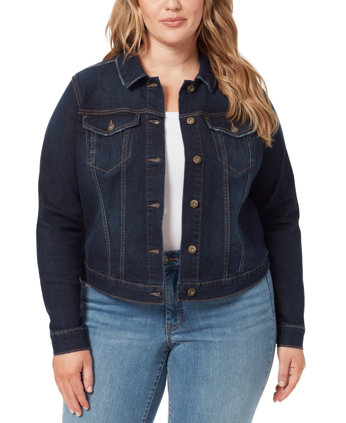 Jessica Simpson Trendy Plus Size Pixie Long Sleeve Denim Jacket Women's 1X Sevy - Picture 1 of 19