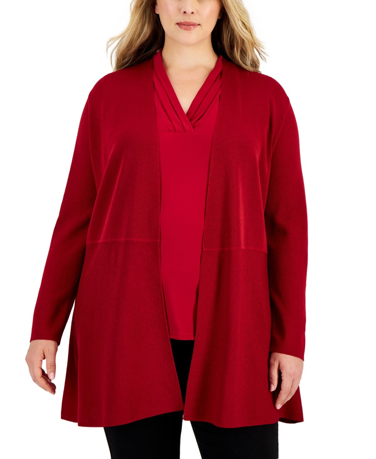 Anne Klein Plus Size Monterey Open-Front Cardigan Women's 1X Titian Red L/S - Picture 1 of 18