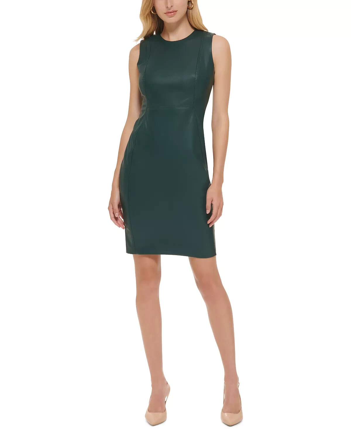 

Женское платье-футляр из искусственной кожи NWT Calvin Klein MALACHITE GREEN, размер, Зеленый