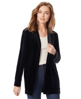 Jones New York Stretch Velour Open-Front Cardigan Sweater Women's L Jones Black