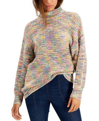 Sugar Moon Juniors' Spacedye Waffle-Knit Sweater Rainbow Size Medium NWT