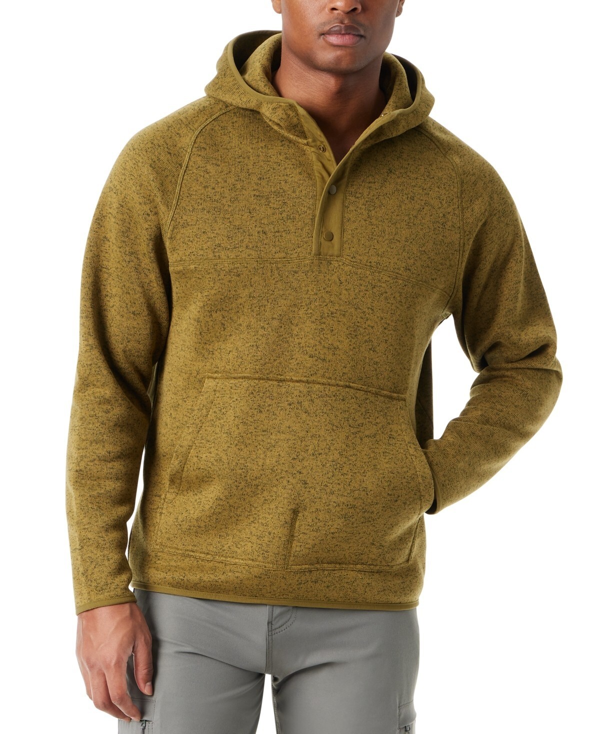 Bass Outdoor Regular-Fit Mixed-Media 1/4-Snap Hoodie Men's M Fir Green L/S - Picture 1 of 17