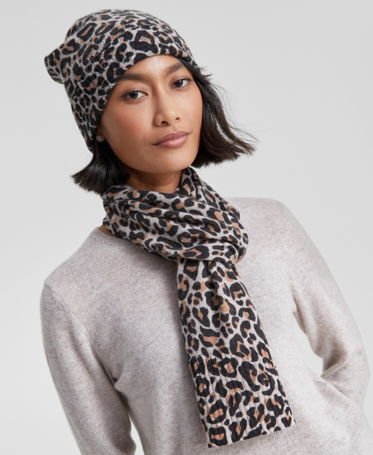 Charter Club Cashmere Leopard Muffler Scarf Women's One Size Black Combo - Picture 1 of 16