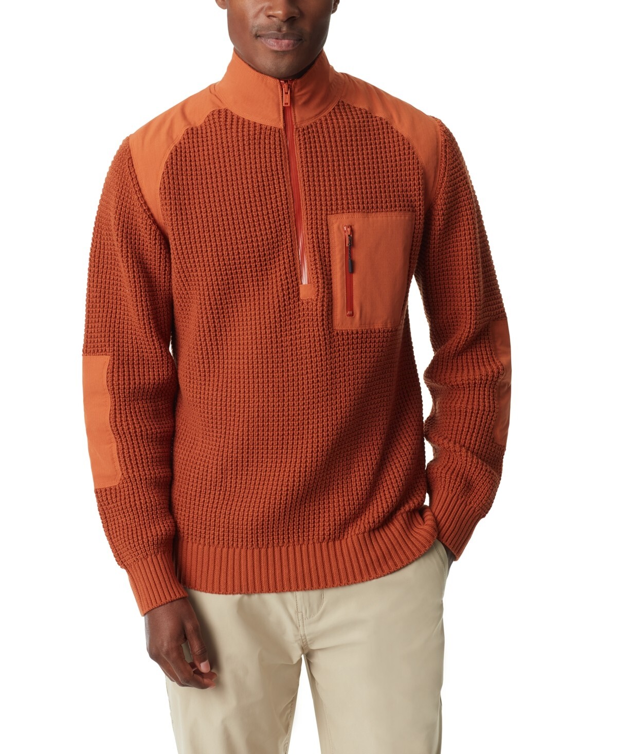 Bass Outdoor Quarter-Zip Long Sleeve Pullover Patch Sweater Men's L Burnt Orange - Picture 1 of 17