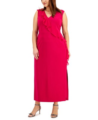 Connected Women's V Neck Full Length Evening Sheath Dress Pink Size 24W