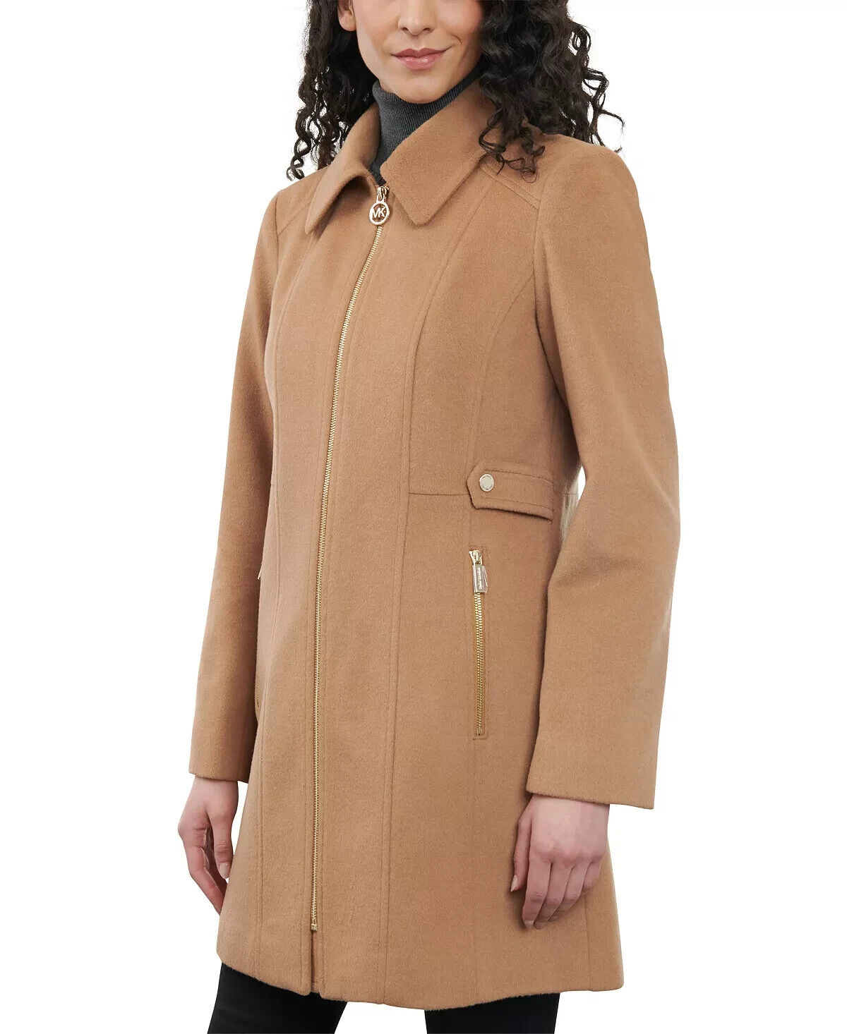 Pre-owned Michael Kors Michael  Camel Club-collar Zip Coat B7210 Womens Size 2x In Beige