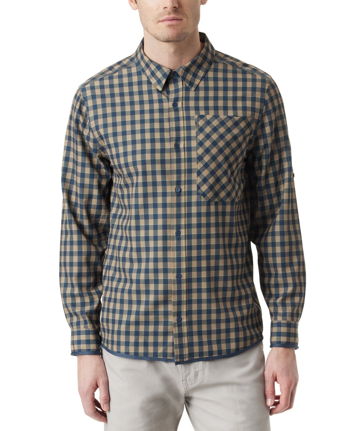 Bass Outdoor Cool Plaid Long-Sleeve Shirt Men's L Kelp Small Buffalo Collared - Picture 1 of 20