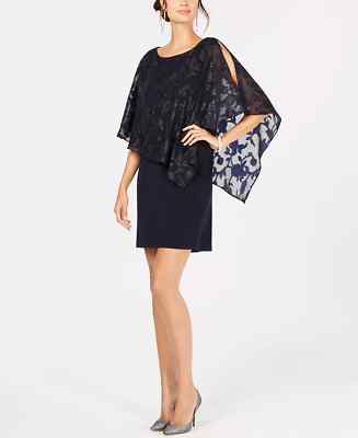 CONNECTED Dress Size 10 Navy Blue Metallic Capelet Sheath NWT $89