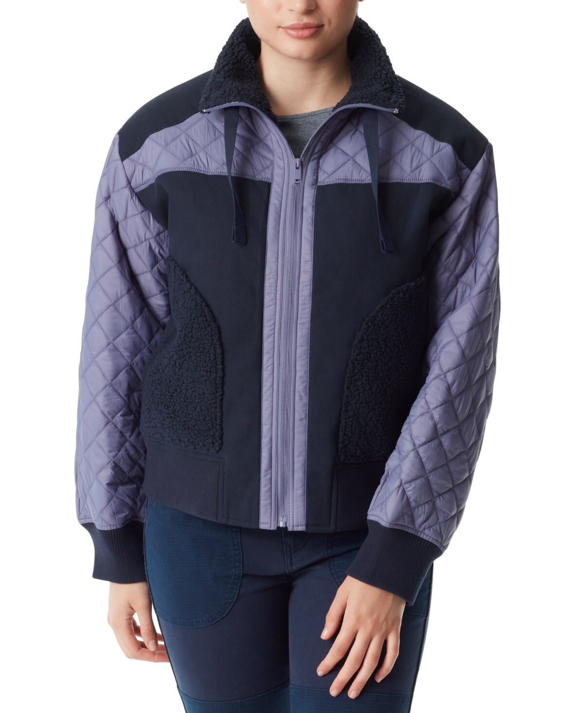 Bass Outdoor Quilted-Trim Zip Bomber Jacket Women's XS Heron - Multi Cozy Fleece - Picture 1 of 17