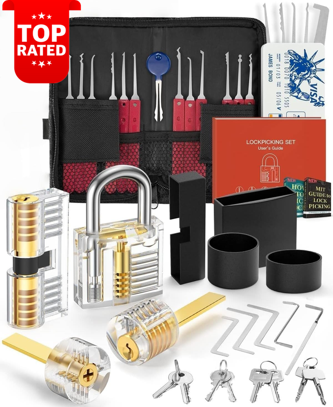 42 Pcs Lock Picking Set with 4 Training Locks Bonus E-Guides for Beginners Pro