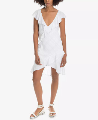 MAX STUDIO LONDON Ruffle Trim V Neck Dress Off White Pattern Sz Small $118 - NWT