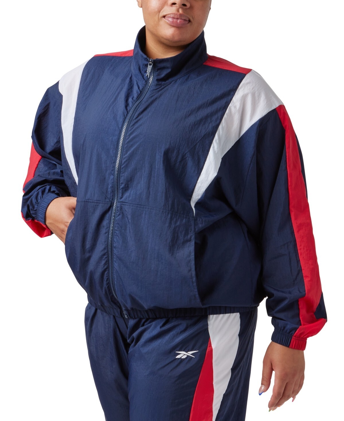 Reebok Plus Size Zip-Front Long-Sleeve Colorblocked Jacket Women's 1X 16W Navy - Picture 1 of 14