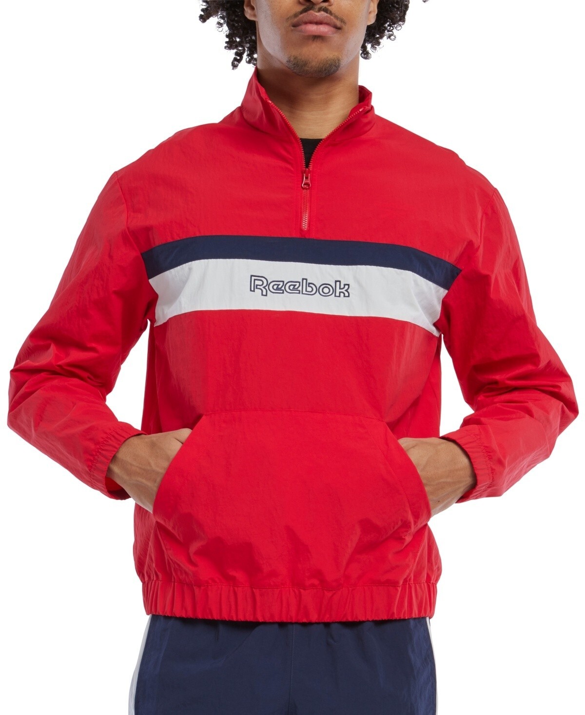 Reebok Retro Colorblocked Quarter-Zip Popover Men's L Vector Red Kangaroo Pocket - Picture 1 of 16