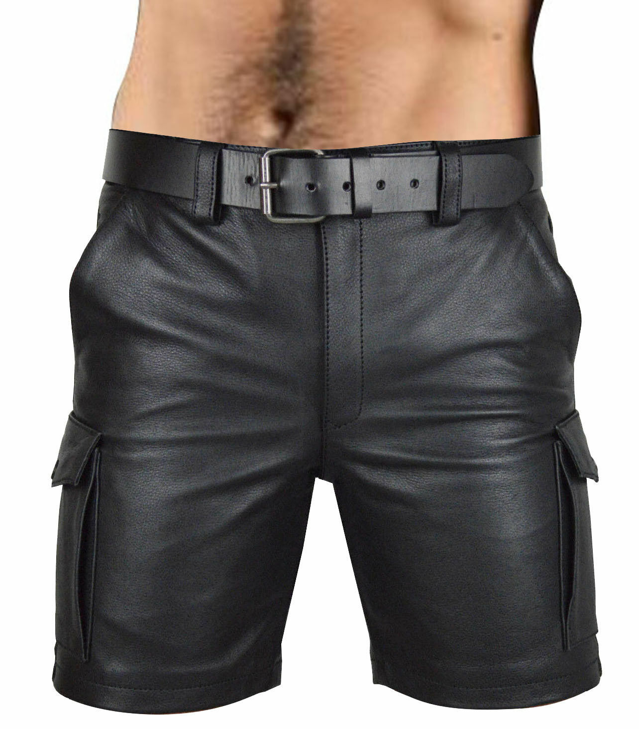 DOUBLE WAIST LEATHER SHORT PANTS サイズ3 Leather Short Men Pants Shorts Genuine S Waist Side Black