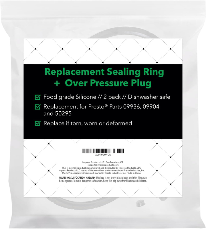 Presto Pressure Cooker Gasket and Overpressure Plugs - 2 Sets - Rubber Sealing R
