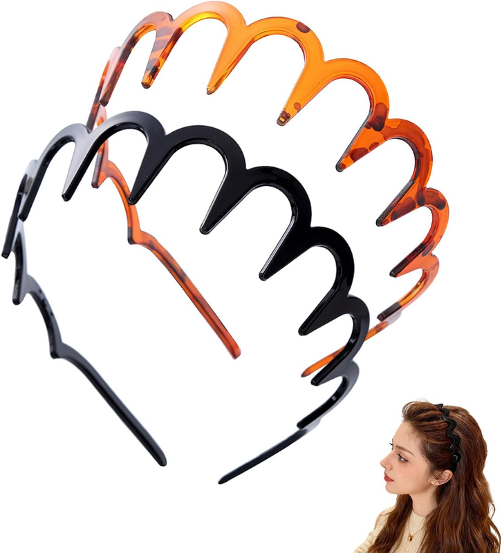 2Pcs Zig Zag Headband Hair Band, Zigzag Plastic Shark Tooth Comb Headbands, 3.8C