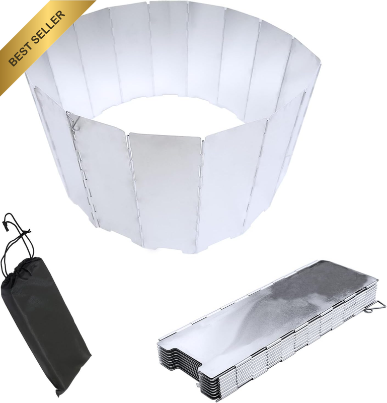 Pair of 16 Plates Aluminum Alloy Windproof Stove Windshield with Drawstring Bag