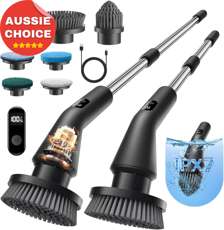 Cordless Electric Spin Scrubber Bathroom Brush IPX7 Waterproof 7 Brush Heads
