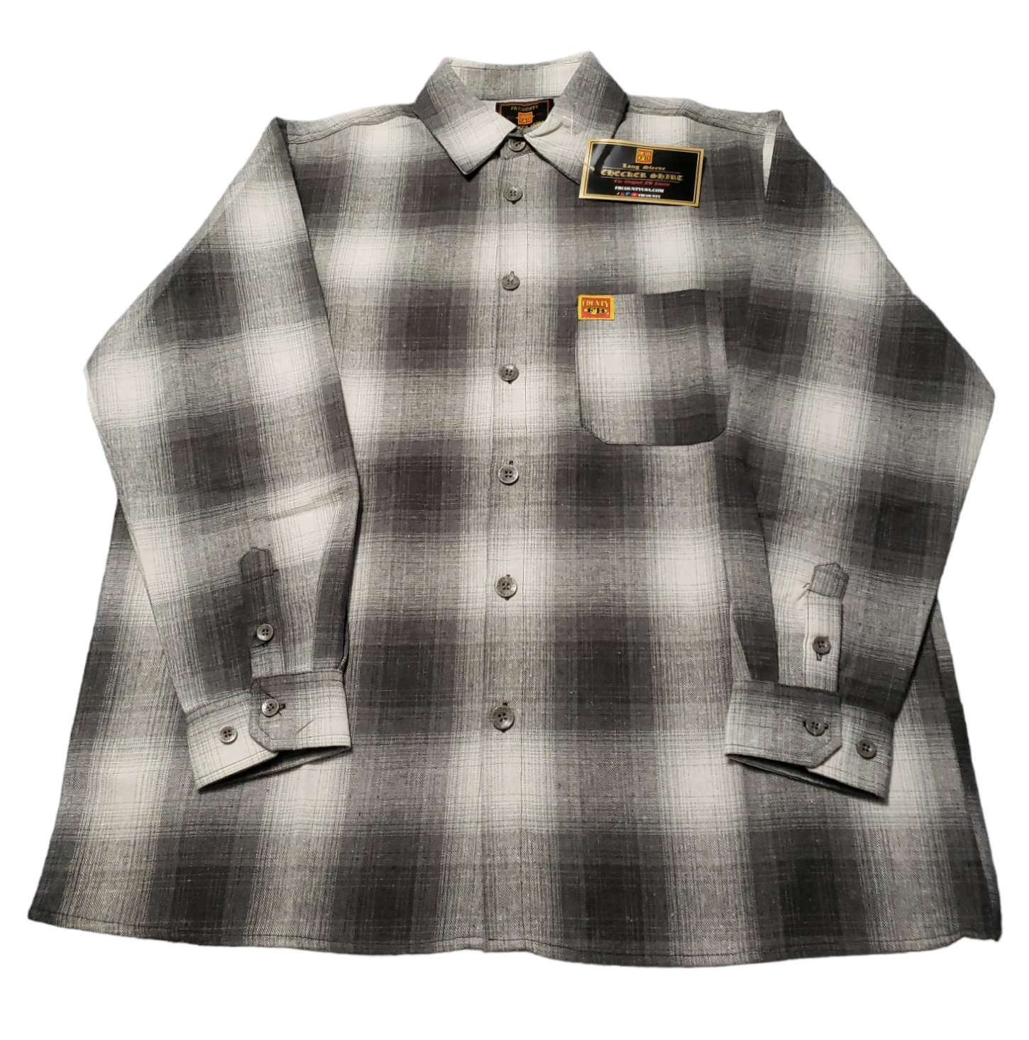 FB COUNTY OMBRE SHIRT OLD SCHOOL OG LOWRIDER CHICANO BIKER FLANNEL CHARCOAL  WH