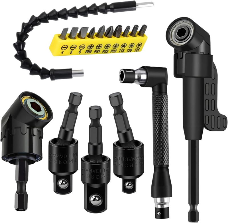 17-Piece Flexible Drill Bit Extension Set with Right Angle Attachments, Socket A