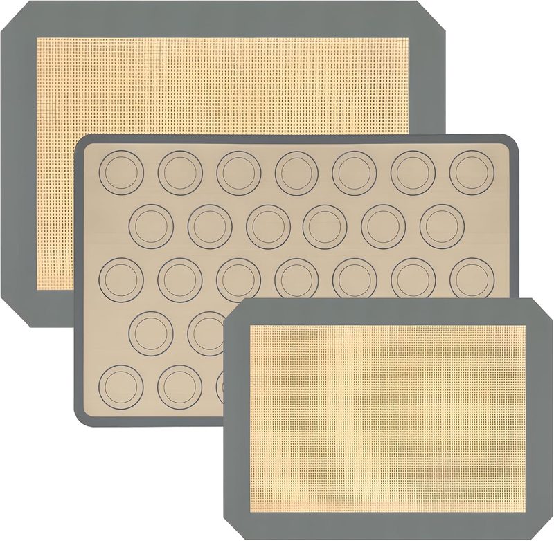 Silicone Baking Mat Set of 3 - Extra Thick 0.7Mm Non-Stick Mats for Cookies, Mac