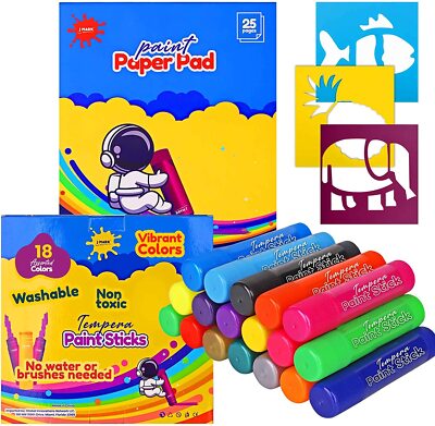 J Mark Tempera Paint Sticks, 18 Colors - Set of Washable Paint Crayons for Kids