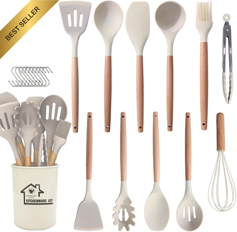 Silicone Kitchen Cooking Utensils Set, 12 Pcs Non Stick Silicone Cooking Kitchen