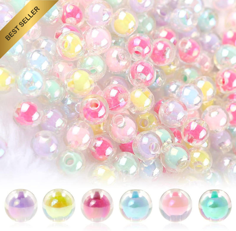 250Pcs Shiny Candy Color Acrylic Beads, Charm Rainbow round Transparent Mixed Co