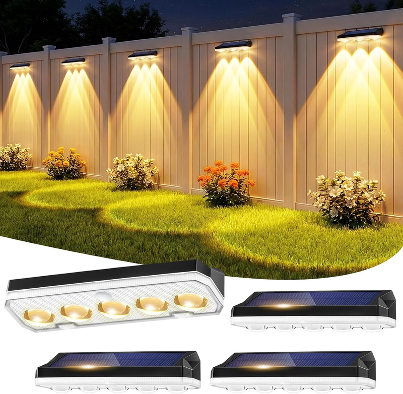 Solar Fence Lights Outdoor, 4 Pack Solar Lights Outdoor Garden
