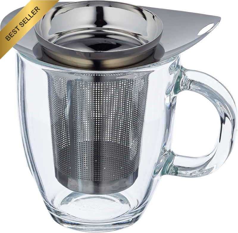 YO-YO Set Mug, Glass and Tea Strainer, 0.35 L, 12 Oz, S/S, Stainless Steel
