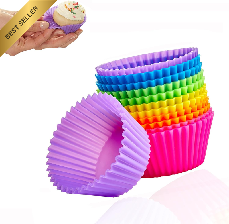 12 Large Silicone Muffin Cupcake Cases Reusable Non-Stick 7Cm Easy Clean