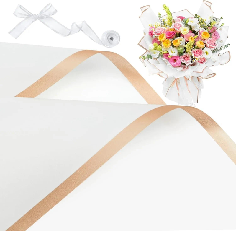 Flower Wrapping Paper with Rose Gold Edge, Bouquet Paper for Floral Arrangements