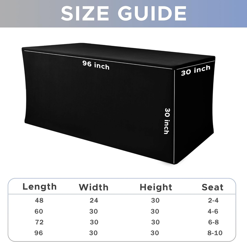 Spandex Fitted Table Covers for 8 Foot Tables - 96 X 30 Inch - 2 Pack Black Stre