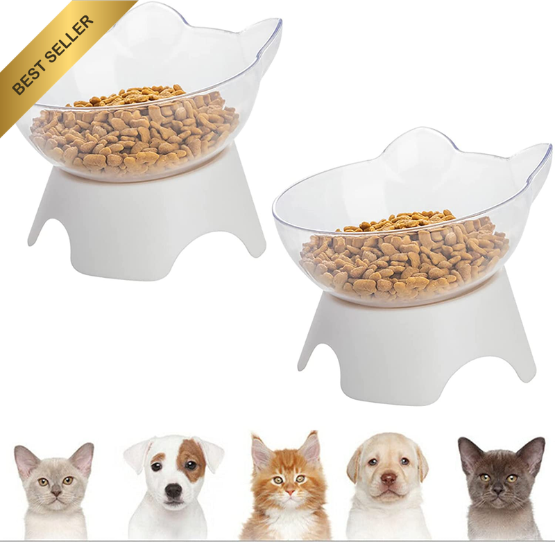 (2 Pack)Cat Dog Bowls with Raised Stand,  Wide Mouth Non-Slip Pet Food Water Fee