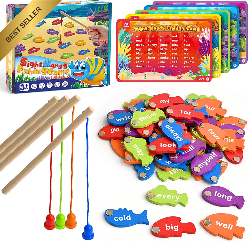 Wooden Magnetic Fishing Sight Words Game for 3 4 5 Year Old Kids